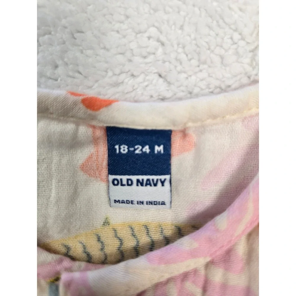 Old Navy Baby Sea Life Fish Cotton Gauze Bubble Romper Cream 18-24 Months